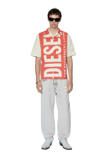 Blanco/Rojo Diesel S-Mac-22 Camisas Hombre Venta
